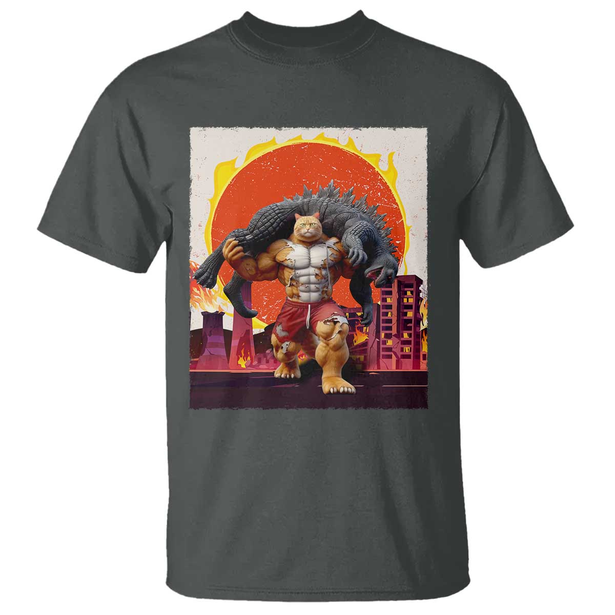 Catzilla Funny Cat Japanese Cityscape T Shirt - Wonder Print Shop