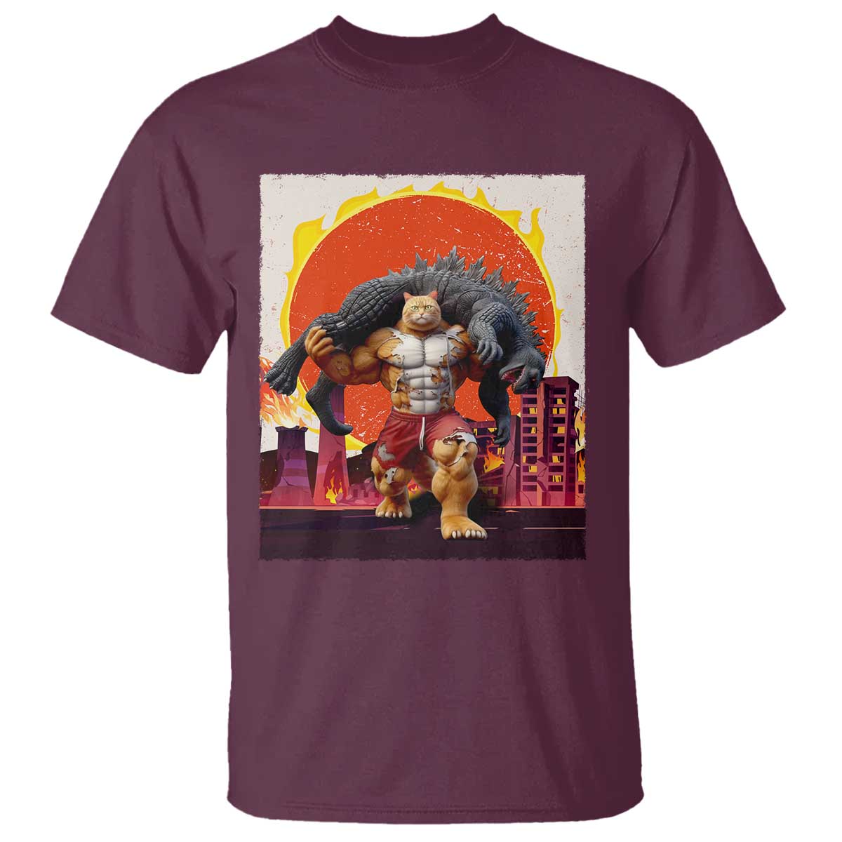 Catzilla Funny Cat Japanese Cityscape T Shirt - Wonder Print Shop