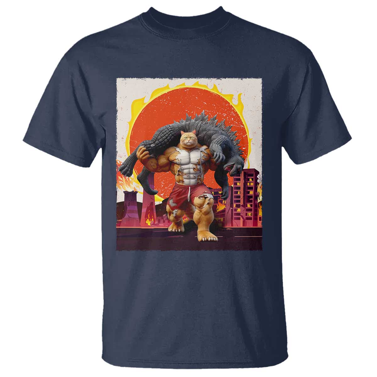 Catzilla Funny Cat Japanese Cityscape T Shirt - Wonder Print Shop