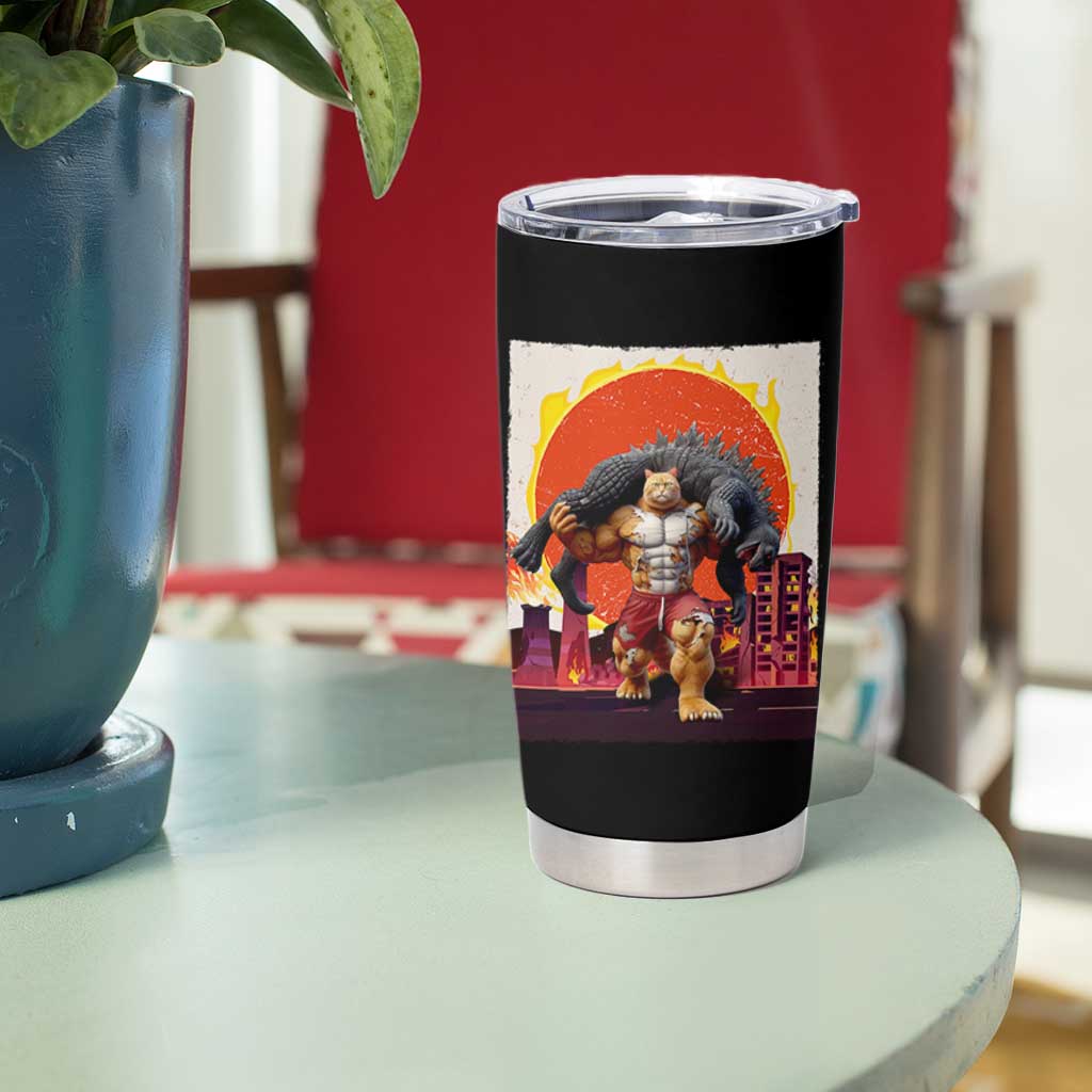 Catzilla Funny Cat Japanese Cityscape Tumbler Cup - Wonder Print Shop