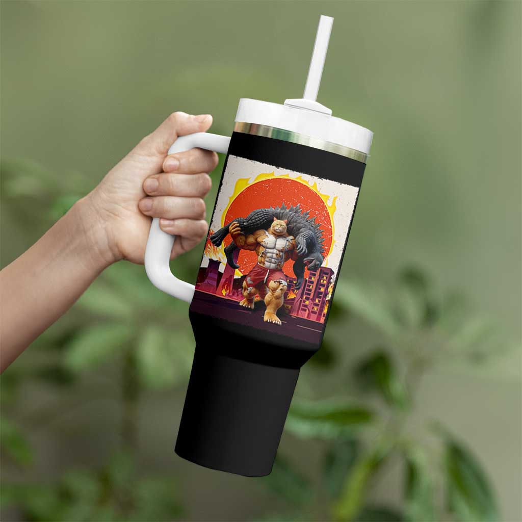 Catzilla Funny Cat Japanese Cityscape Tumbler With Handle - Wonder Print Shop