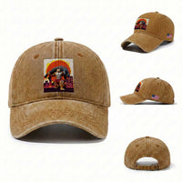 Japanese Kaiju Cat Cityscape Meme Washed Cotton Baseball Cap