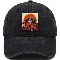 Japanese Kaiju Cat Cityscape Meme Washed Cotton Baseball Cap