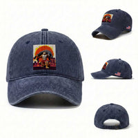 Japanese Kaiju Cat Cityscape Meme Washed Cotton Baseball Cap
