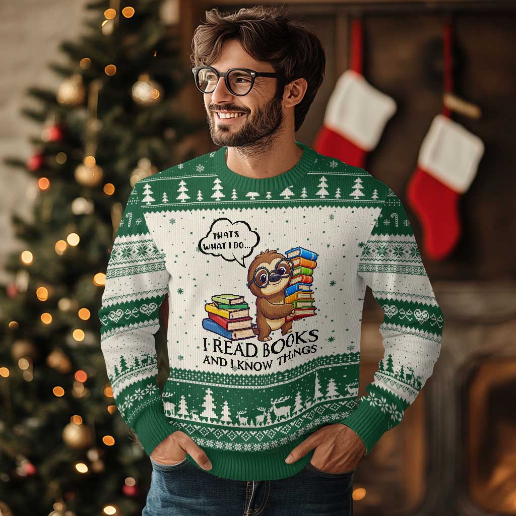 That Is What I Do I Read Books Ugly Christmas Sweater Funny Sloth Book Lover - Wonder Print Shop