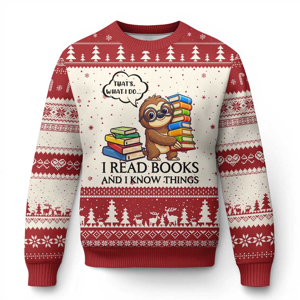 That Is What I Do I Read Books Ugly Christmas Sweater Funny Sloth Book Lover - Wonder Print Shop