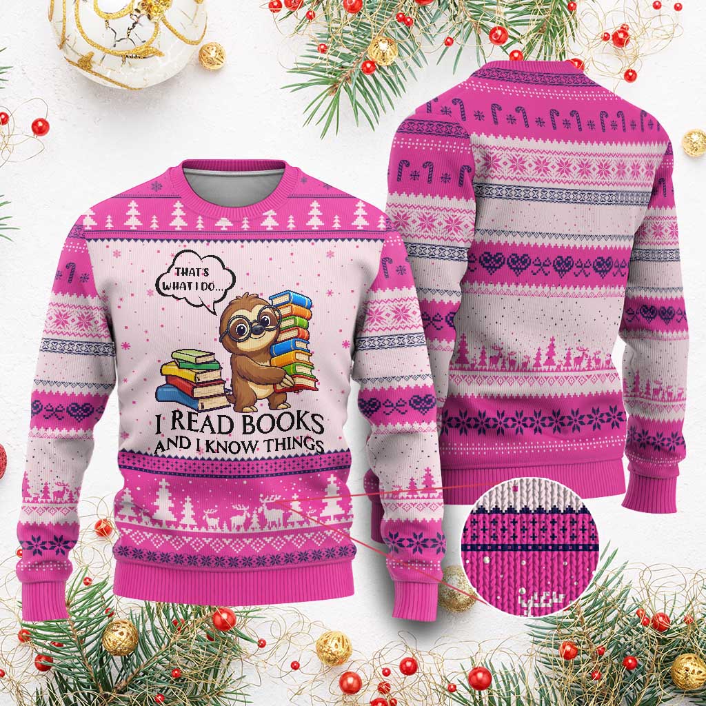 That Is What I Do I Read Books Ugly Christmas Sweater Funny Sloth Book Lover - Wonder Print Shop