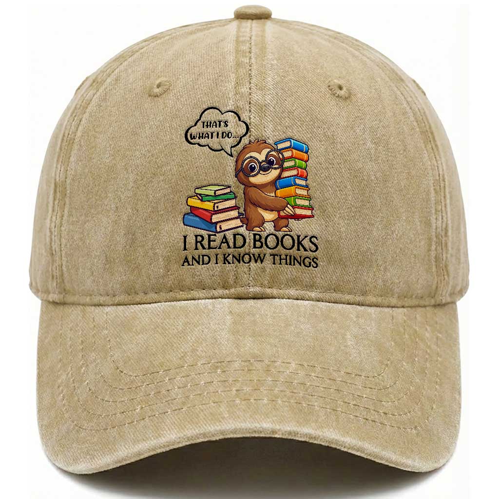 That Is What I Do I Read Books Washed Cotton Baseball Cap Funny Sloth Book Lover