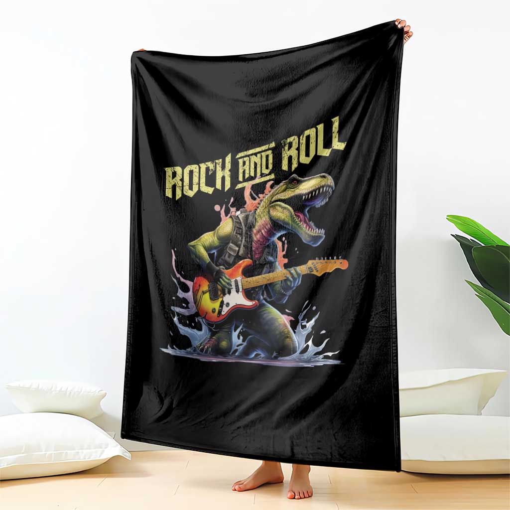 Rock And Roll Throw Blanket Funny Dionasaur Playing Guitar - Wonder Print Shop