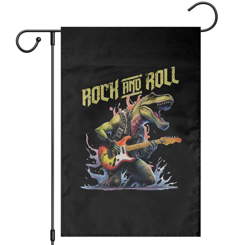 Rock And Roll Garden Flag Funny Dionasaur Playing Guitar - Wonder Print Shop