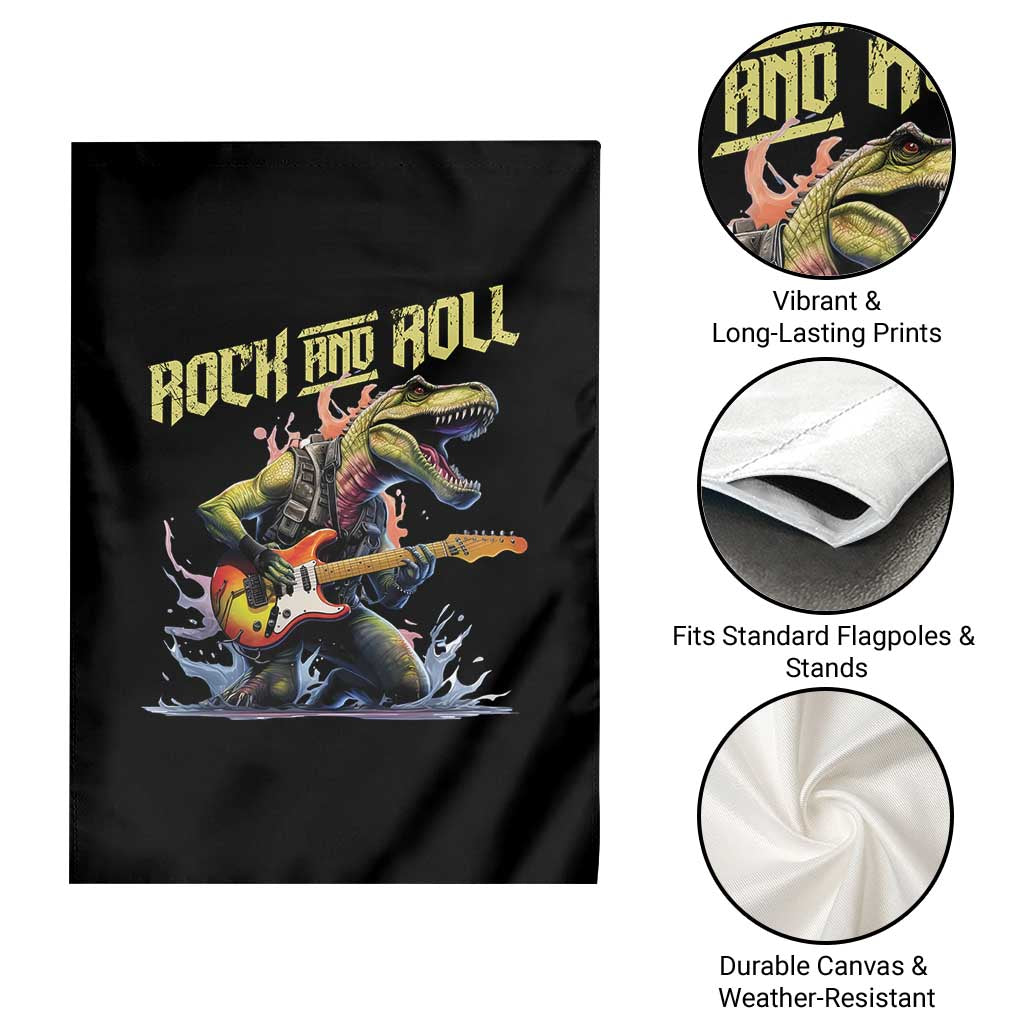 Rock And Roll Garden Flag Funny Dionasaur Playing Guitar - Wonder Print Shop