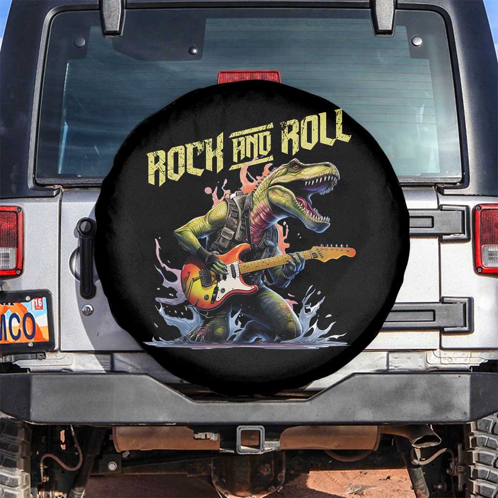 Rock And Roll Spare Tire Cover Funny Dionasaur Playing Guitar - Wonder Print Shop