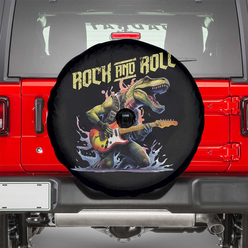 Rock And Roll Spare Tire Cover Funny Dionasaur Playing Guitar - Wonder Print Shop