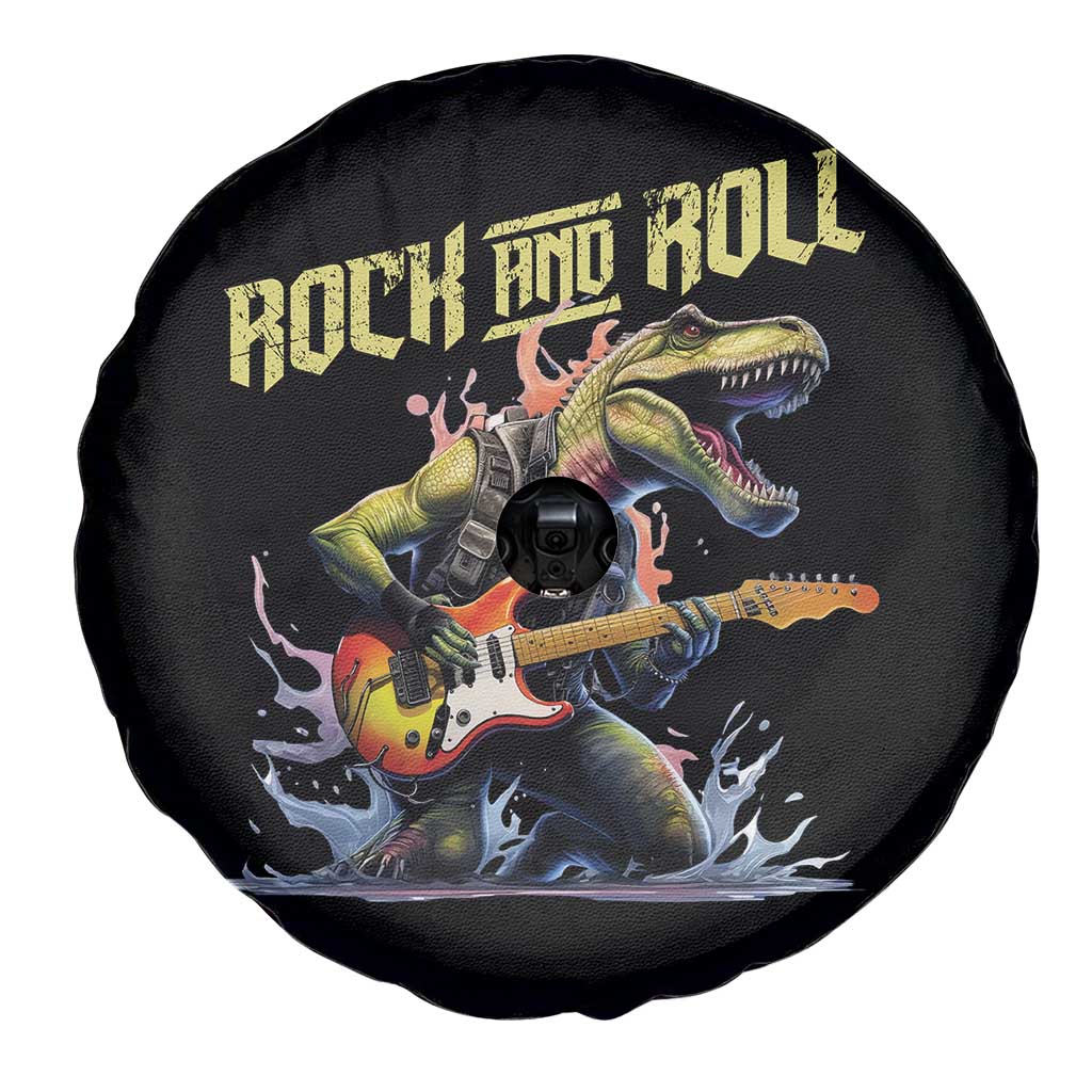 Rock And Roll Spare Tire Cover Funny Dionasaur Playing Guitar - Wonder Print Shop