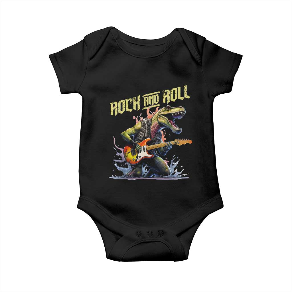 Rock And Roll Baby Onesie Funny Dionasaur Playing Guitar - Wonder Print Shop