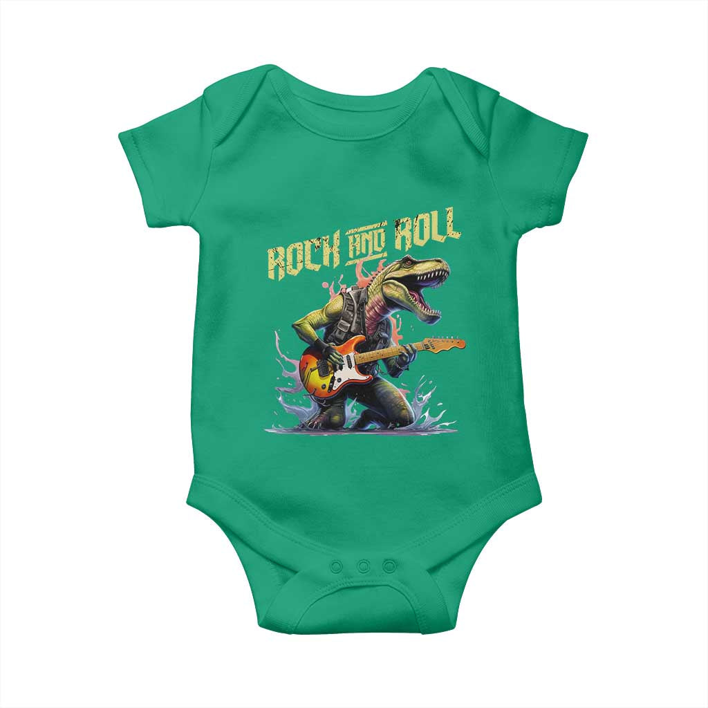 Rock And Roll Baby Onesie Funny Dionasaur Playing Guitar - Wonder Print Shop