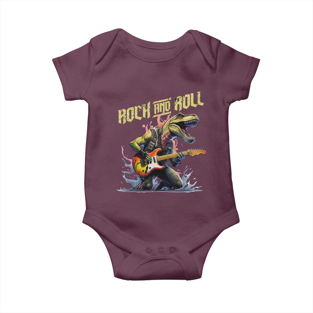 Rock And Roll Baby Onesie Funny Dionasaur Playing Guitar - Wonder Print Shop
