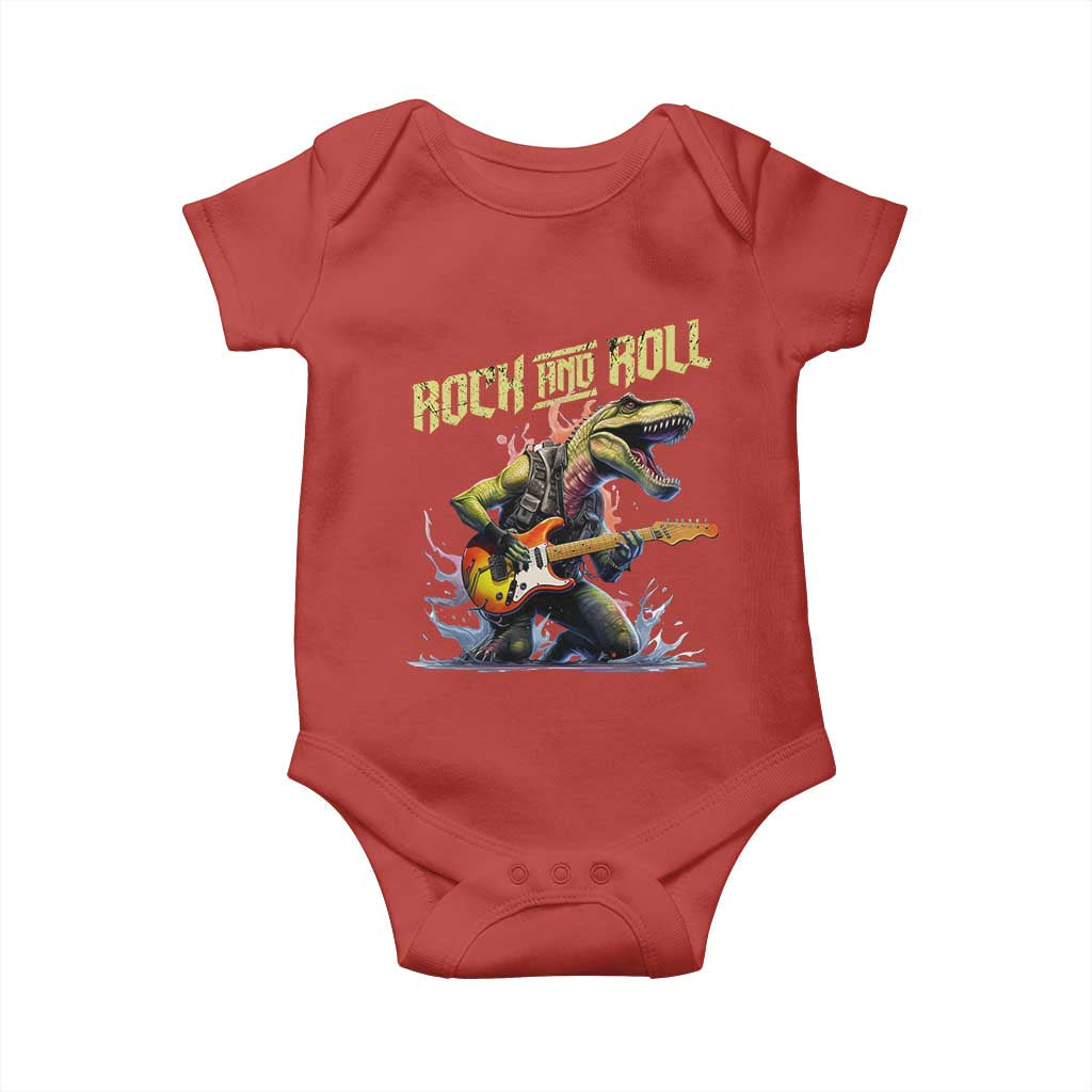 Rock And Roll Baby Onesie Funny Dionasaur Playing Guitar - Wonder Print Shop