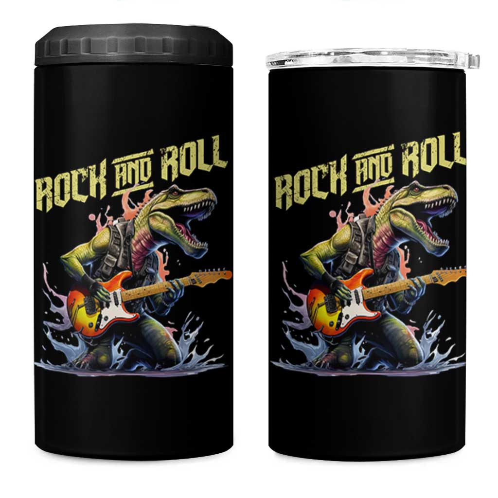 Rock And Roll 4 in 1 Can Cooler Tumbler Funny Dionasaur Playing Guitar - Wonder Print Shop