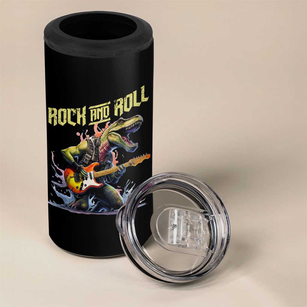Rock And Roll 4 in 1 Can Cooler Tumbler Funny Dionasaur Playing Guitar - Wonder Print Shop