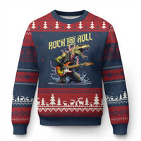 Rock And Roll Ugly Christmas Sweater Funny Dionasaur Playing Guitar - Wonder Print Shop