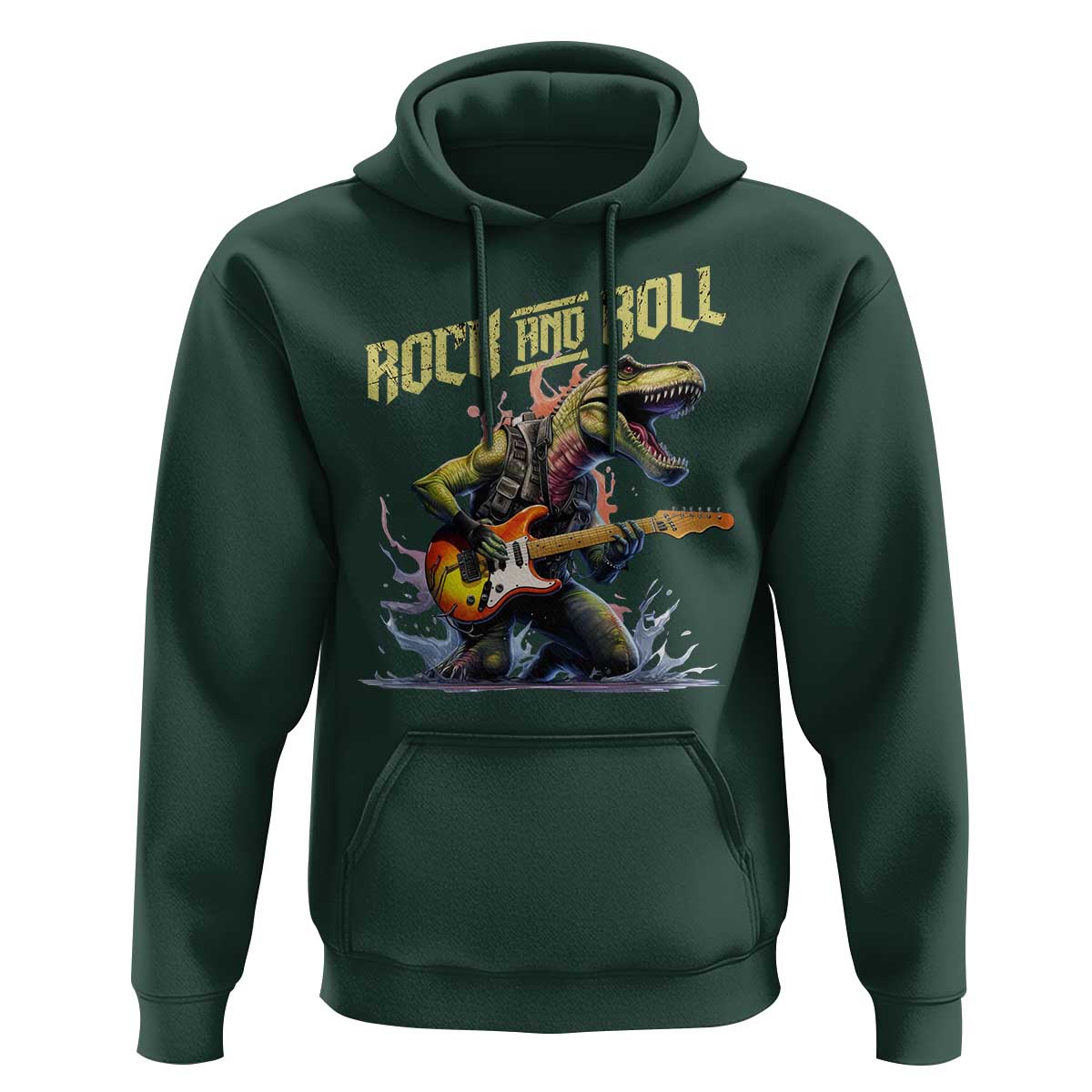 Rock And Roll Hoodie Funny Dionasaur Playing Guitar - Wonder Print Shop