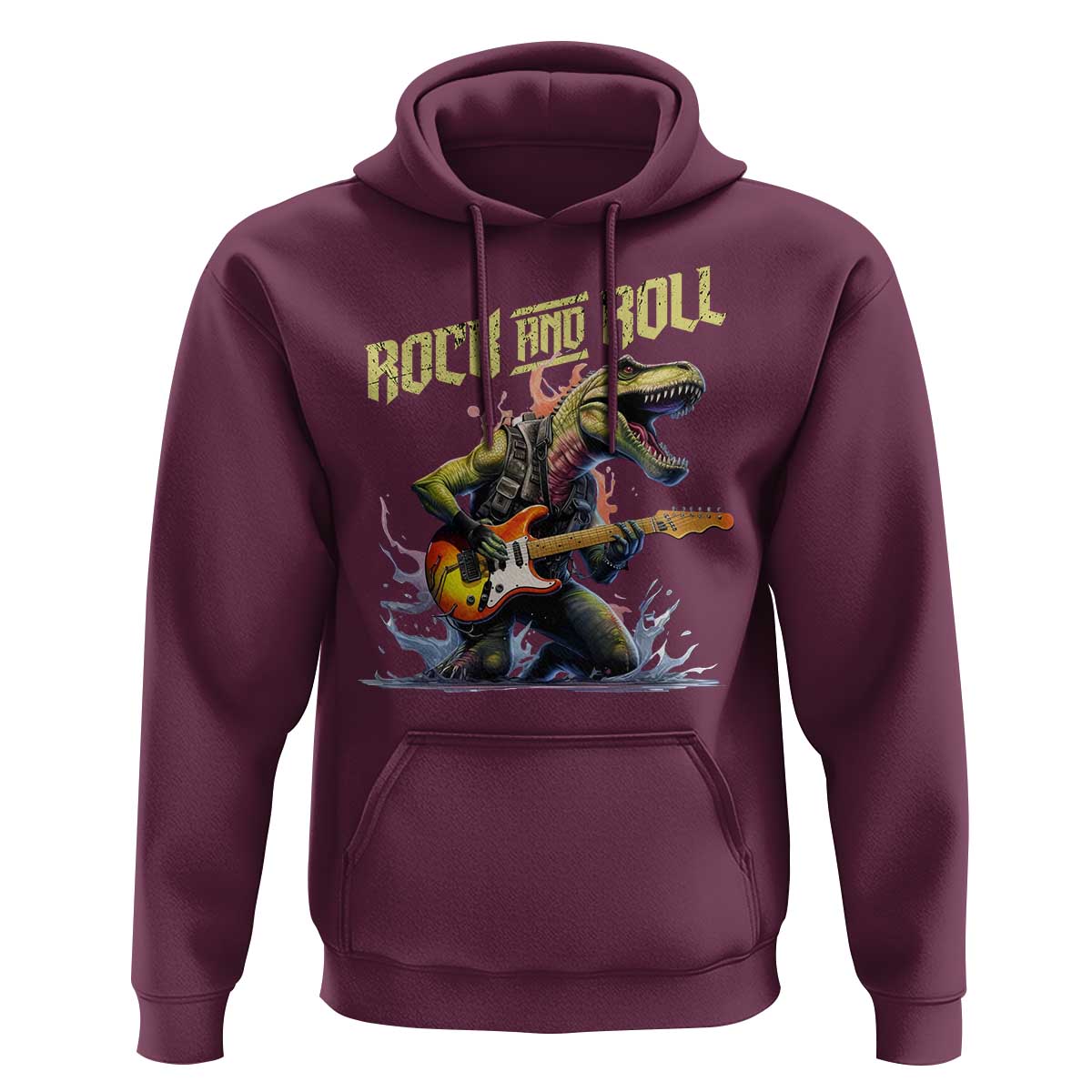 Rock And Roll Hoodie Funny Dionasaur Playing Guitar - Wonder Print Shop