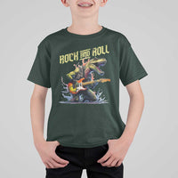 Rock And Roll T Shirt For Kid Funny Dionasaur Playing Guitar - Wonder Print Shop