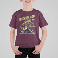 Rock And Roll T Shirt For Kid Funny Dionasaur Playing Guitar - Wonder Print Shop