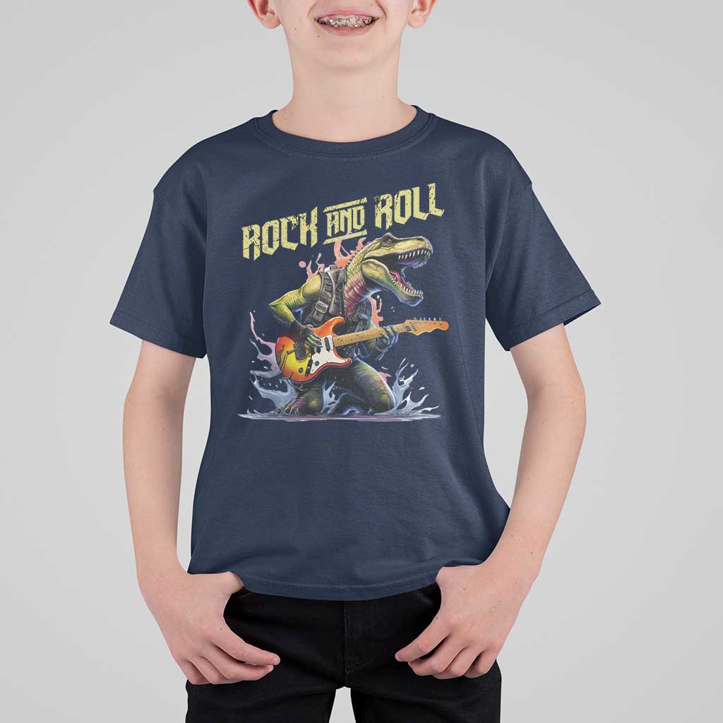 Rock And Roll T Shirt For Kid Funny Dionasaur Playing Guitar - Wonder Print Shop