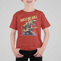 Rock And Roll T Shirt For Kid Funny Dionasaur Playing Guitar - Wonder Print Shop