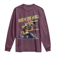 Rock And Roll Long Sleeve Shirt Funny Dionasaur Playing Guitar - Wonder Print Shop