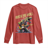 Rock And Roll Long Sleeve Shirt Funny Dionasaur Playing Guitar - Wonder Print Shop