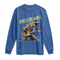 Rock And Roll Long Sleeve Shirt Funny Dionasaur Playing Guitar - Wonder Print Shop