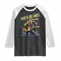 Rock And Roll Raglan Shirt Funny Dionasaur Playing Guitar - Wonder Print Shop