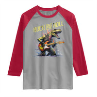 Rock And Roll Raglan Shirt Funny Dionasaur Playing Guitar - Wonder Print Shop