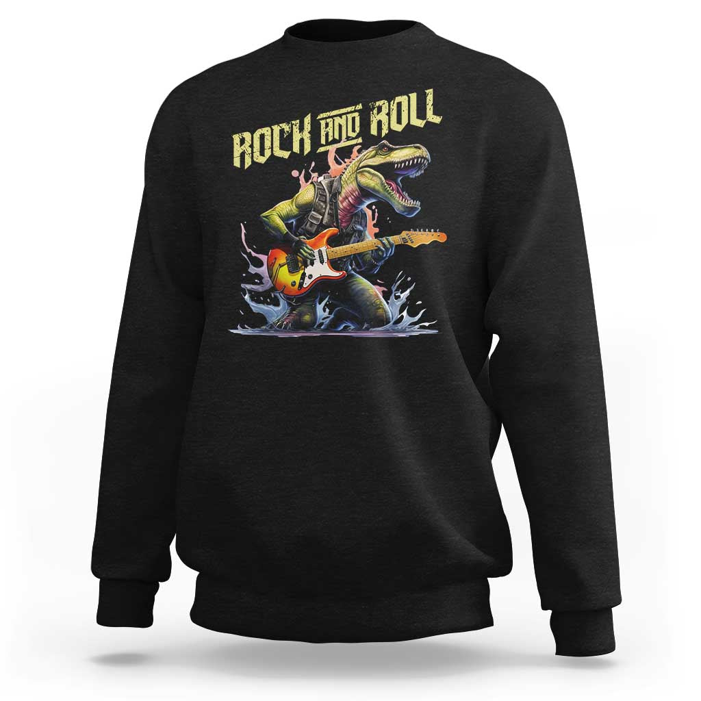 Rock And Roll Sweatshirt Funny Dionasaur Playing Guitar - Wonder Print Shop
