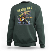 Rock And Roll Sweatshirt Funny Dionasaur Playing Guitar - Wonder Print Shop