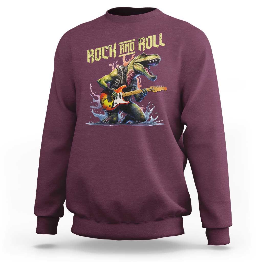 Rock And Roll Sweatshirt Funny Dionasaur Playing Guitar - Wonder Print Shop