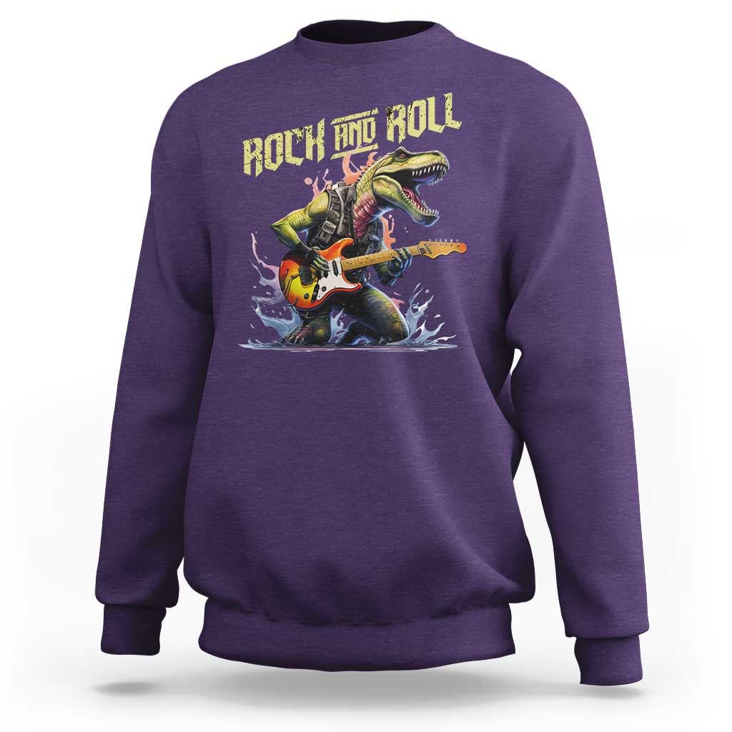 Rock And Roll Sweatshirt Funny Dionasaur Playing Guitar - Wonder Print Shop