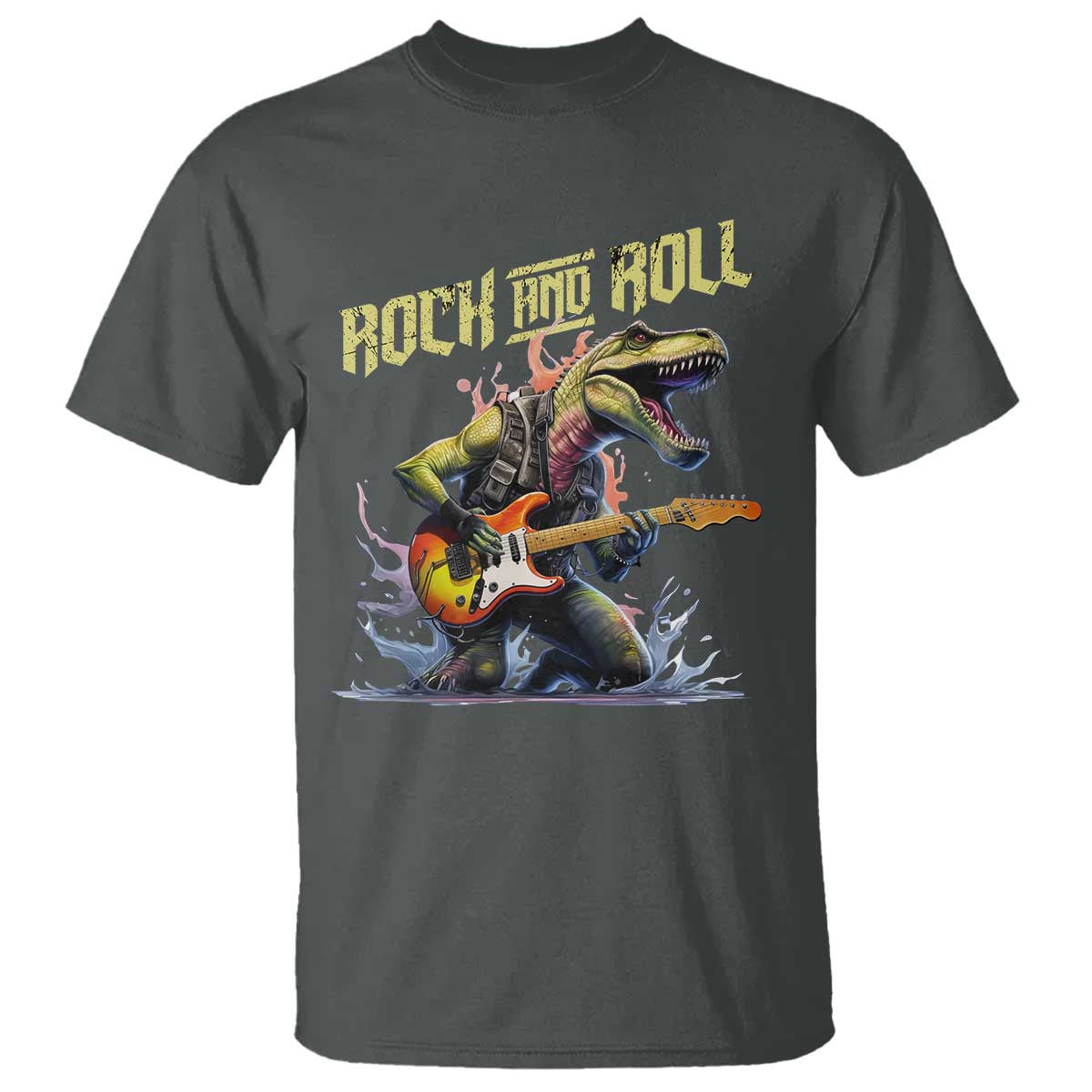 Rock And Roll T Shirt Funny Dionasaur Playing Guitar - Wonder Print Shop