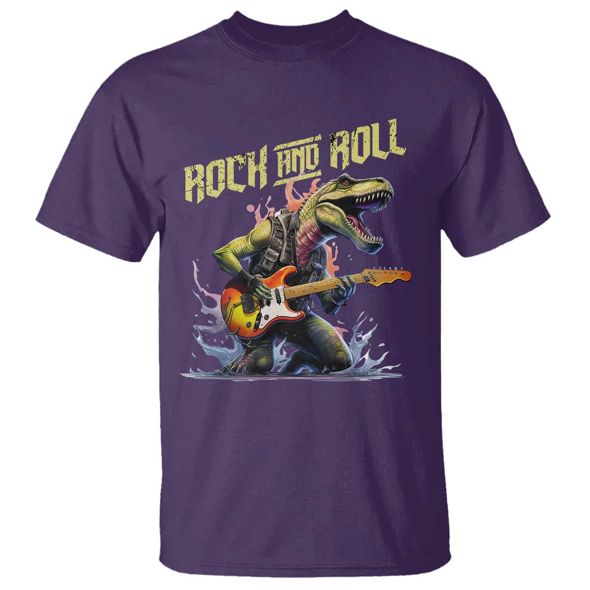 Rock And Roll T Shirt Funny Dionasaur Playing Guitar - Wonder Print Shop
