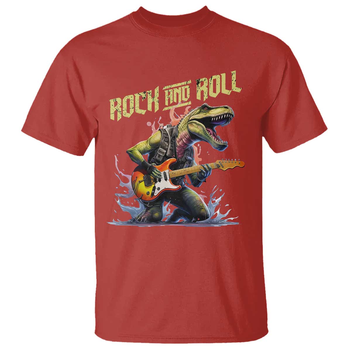 Rock And Roll T Shirt Funny Dionasaur Playing Guitar - Wonder Print Shop