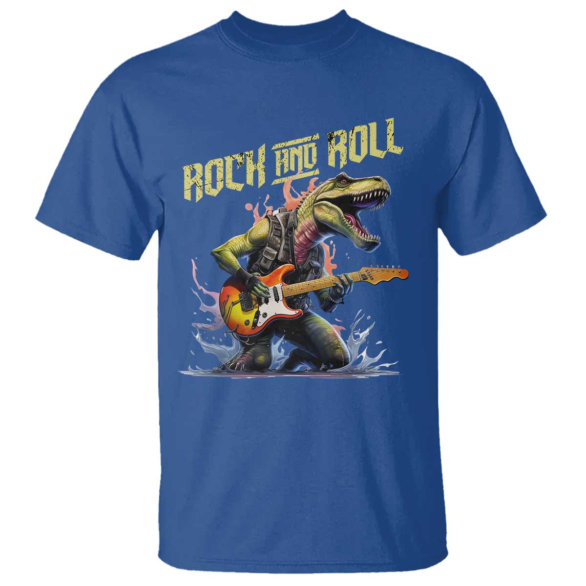 Rock And Roll T Shirt Funny Dionasaur Playing Guitar - Wonder Print Shop