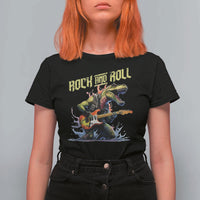 Rock And Roll T Shirt For Women Funny Dionasaur Playing Guitar - Wonder Print Shop
