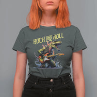 Rock And Roll T Shirt For Women Funny Dionasaur Playing Guitar - Wonder Print Shop
