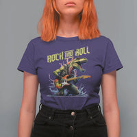 Rock And Roll T Shirt For Women Funny Dionasaur Playing Guitar - Wonder Print Shop