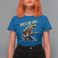 Rock And Roll T Shirt For Women Funny Dionasaur Playing Guitar - Wonder Print Shop
