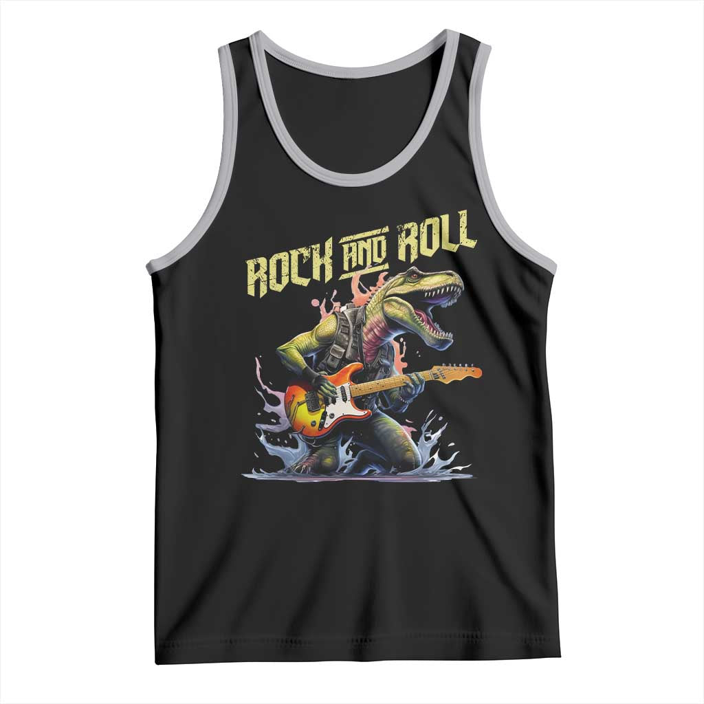 Rock And Roll Tank Top Funny Dionasaur Playing Guitar - Wonder Print Shop