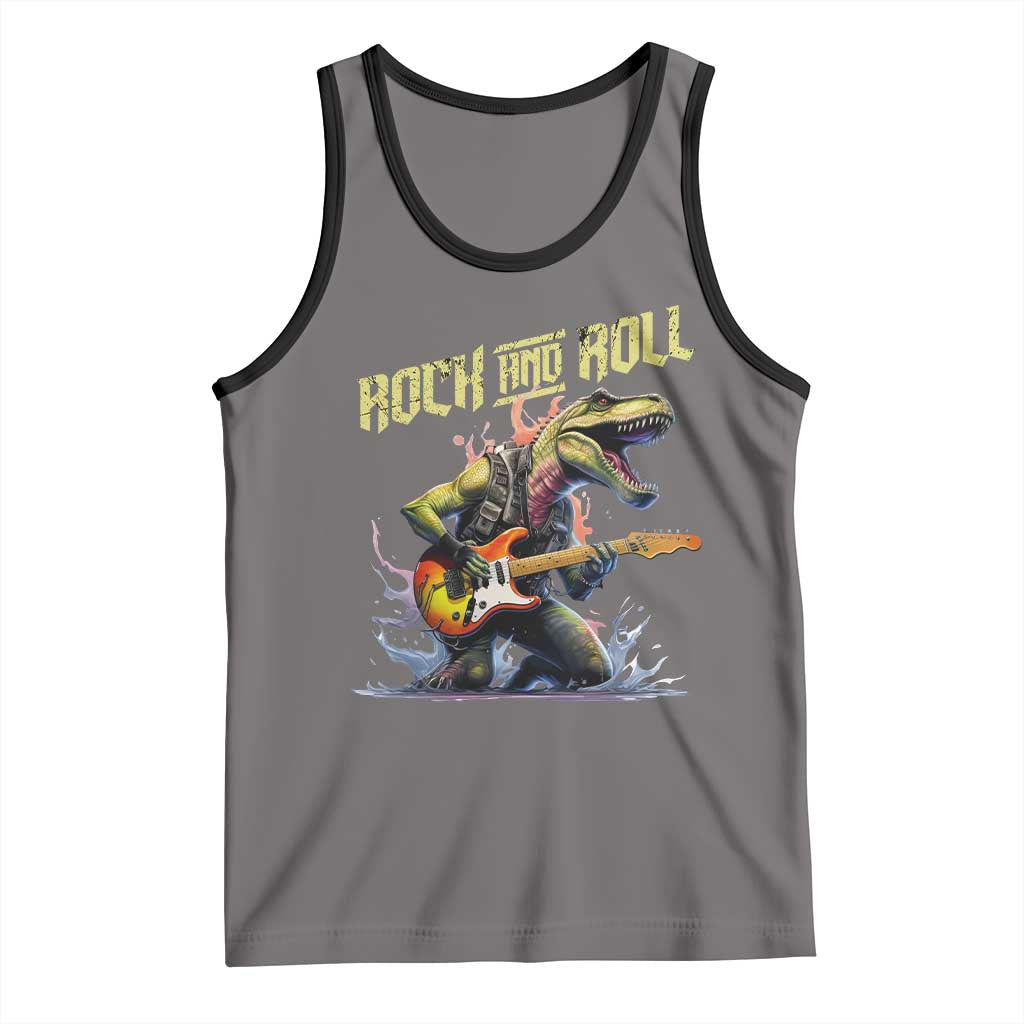 Rock And Roll Tank Top Funny Dionasaur Playing Guitar - Wonder Print Shop